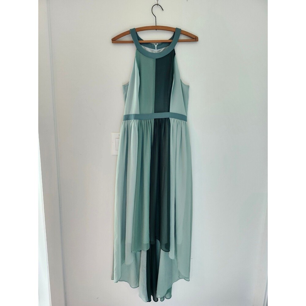 ModCloth Peachy Queen Green Colorblock Chiffon High-Low Halter Event Dress SzM